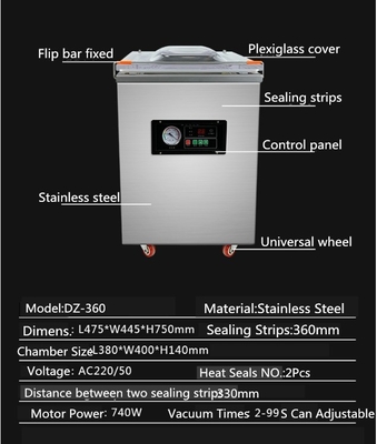 Alimentação comercial DZ-360 Sealer automático de vácuo automático com vedação automática